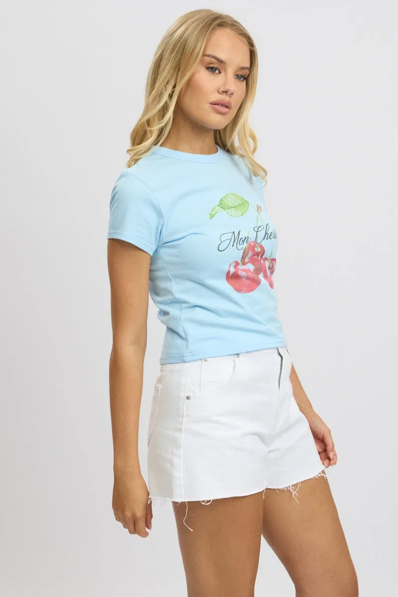 Blue Graphic Tee Short Sleeve sold by Ally Fashion product image thumbnail 4