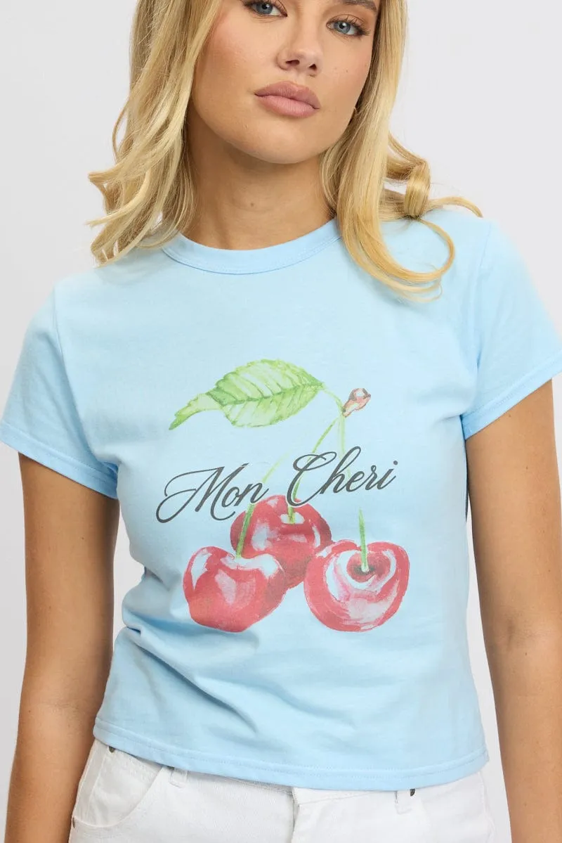 Blue Graphic Tee Short Sleeve sold by Ally Fashion