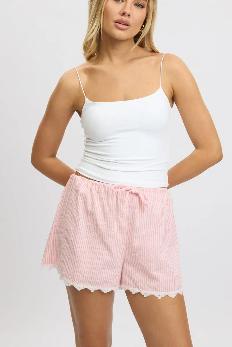 Pink Stripe Shorts Drawstring Waist sold by Ally Fashion