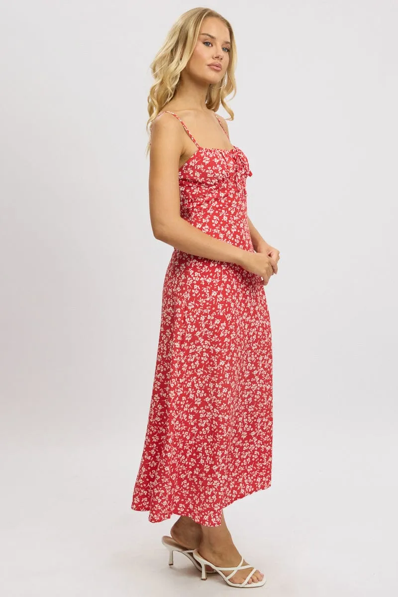Red Ditsy Midi Dress Gathered Bust sold by Ally Fashion product image thumbnail 4