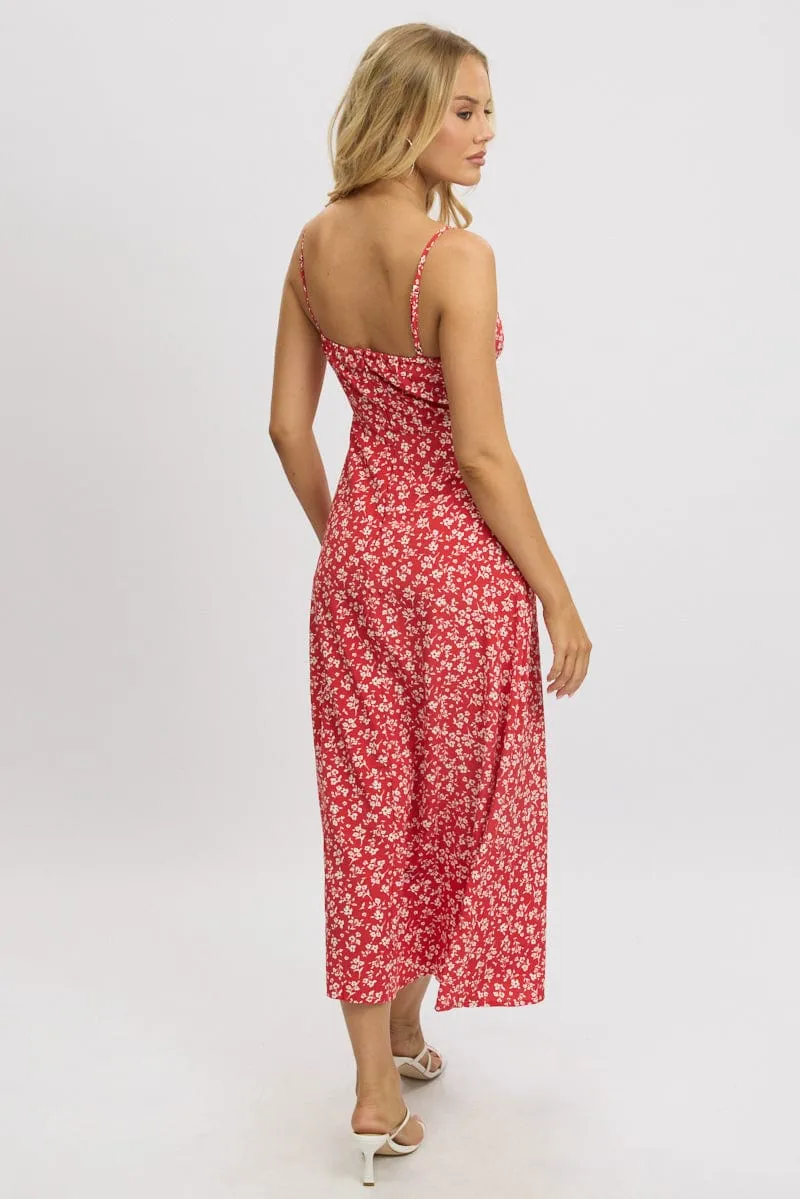 Red Ditsy Midi Dress Gathered Bust sold by Ally Fashion product image thumbnail 5