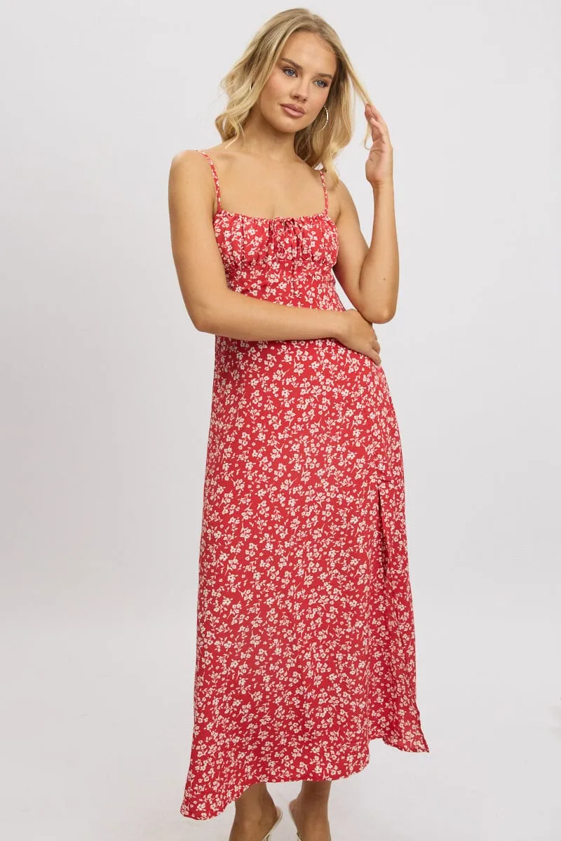 Red Ditsy Midi Dress Gathered Bust sold by Ally Fashion product image thumbnail 2