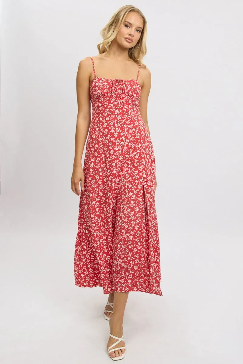 Red Ditsy Midi Dress Gathered Bust sold by Ally Fashion product image thumbnail 3