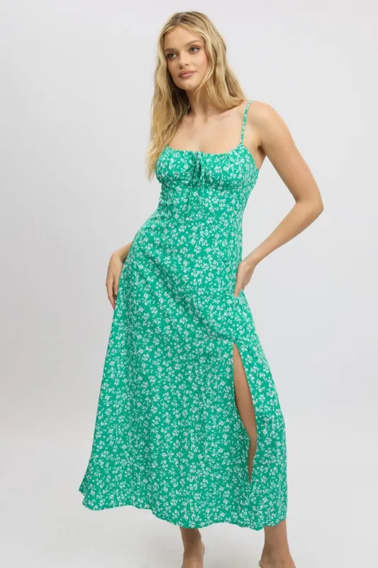 Green Ditsy Midi Dress Gathered Bust sold by Ally Fashion