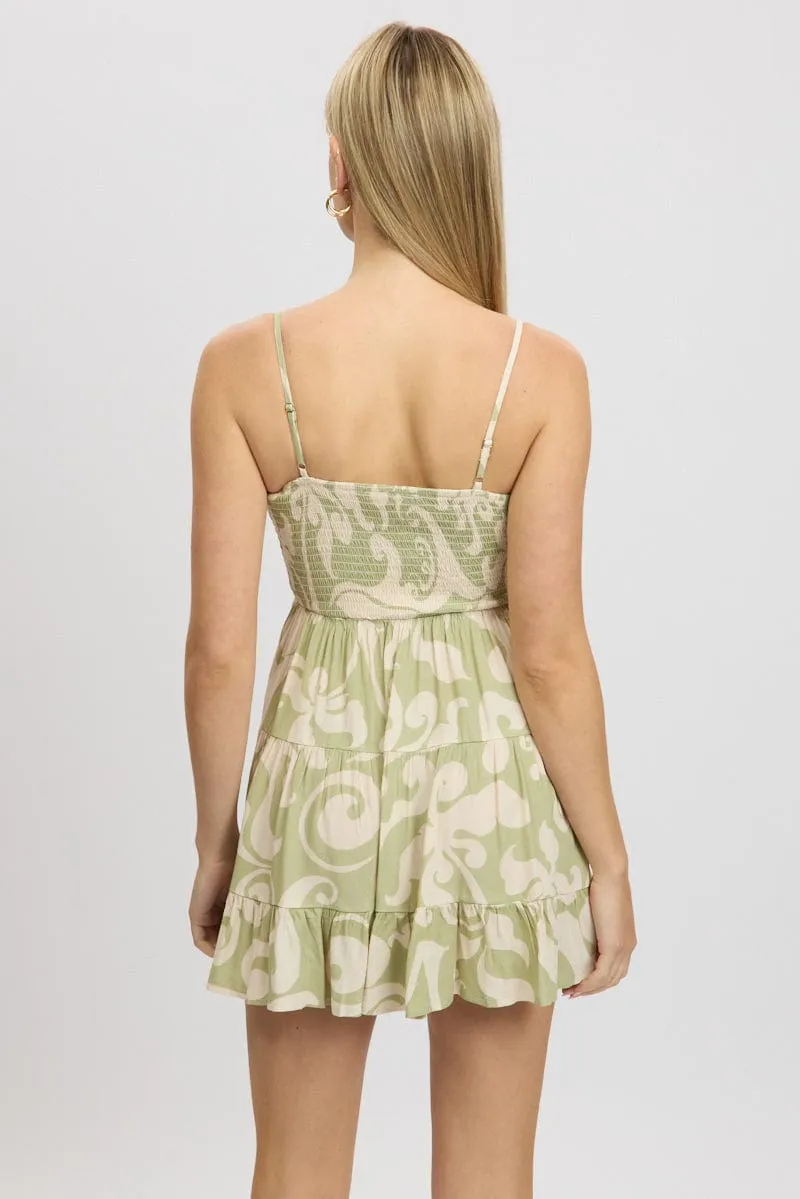 Green Abstract Fit And Flare Dress Strappy Mini sold by Ally Fashion product image thumbnail 5