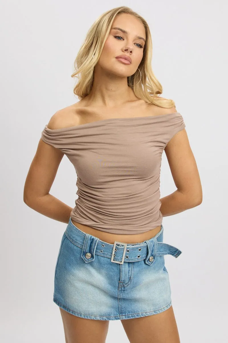 Brown Off Shoulder Top sold by Ally Fashion