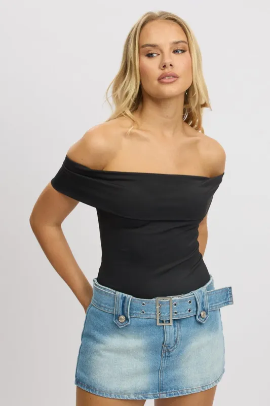 Black Off Shoulder Bodysuit sold by Ally Fashion