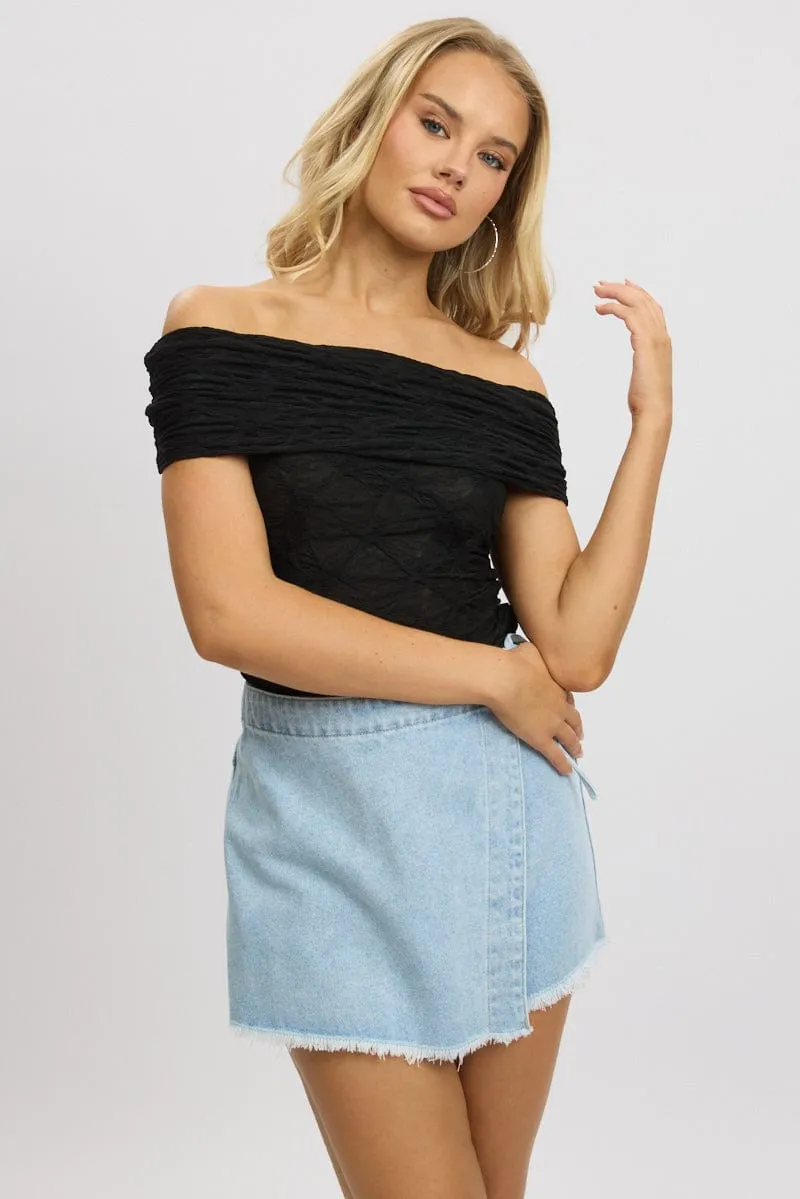 Black Textured Top Off Shoulder sold by Ally Fashion