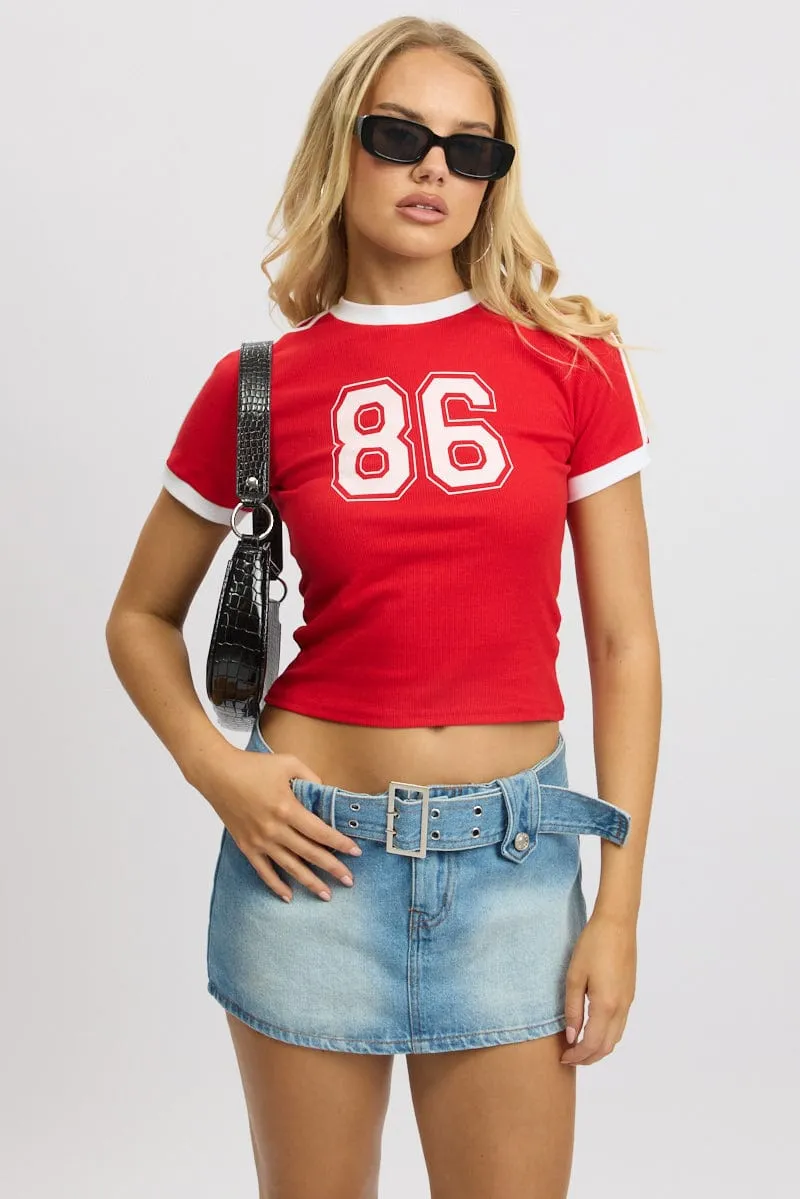 Red Graphic Tee Short Sleeve Contrast Binding sold by Ally Fashion