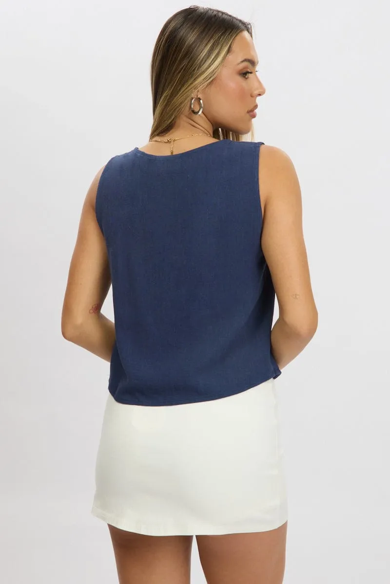 Blue Abstract Tie Up Top Linen sold by Ally Fashion product image thumbnail 5