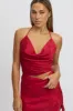 Red Cami Top Sleeveless Cowl Neck Satin Jacquard sold by Ally Fashion
