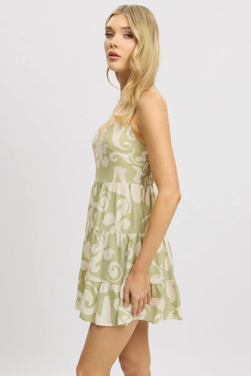 Green Abstract Mini Dress Tiered Strappy sold by Ally Fashion product image thumbnail 4