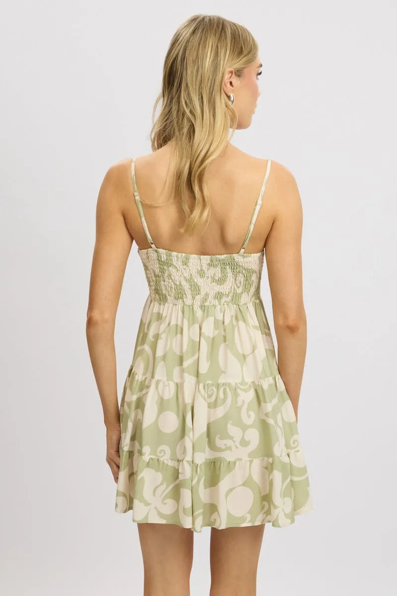 Green Abstract Mini Dress Tiered Strappy sold by Ally Fashion product image thumbnail 5