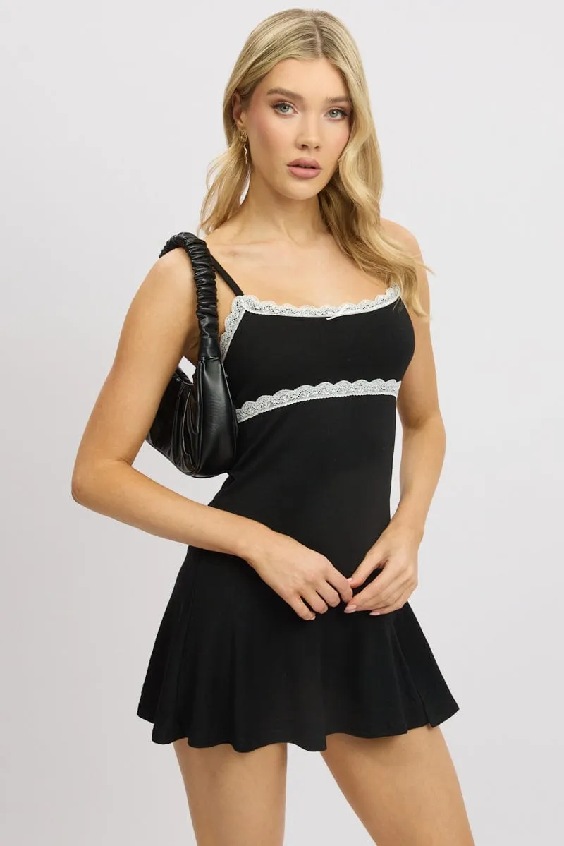 Black Mini Dress Lace Trim sold by Ally Fashion