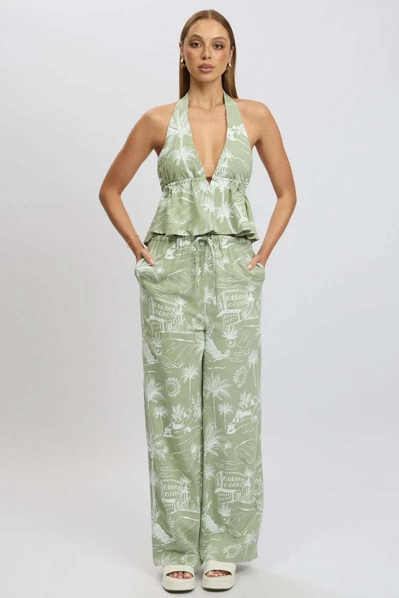Green Abstract Halter Top Sleeveless sold by Ally Fashion product image thumbnail 2