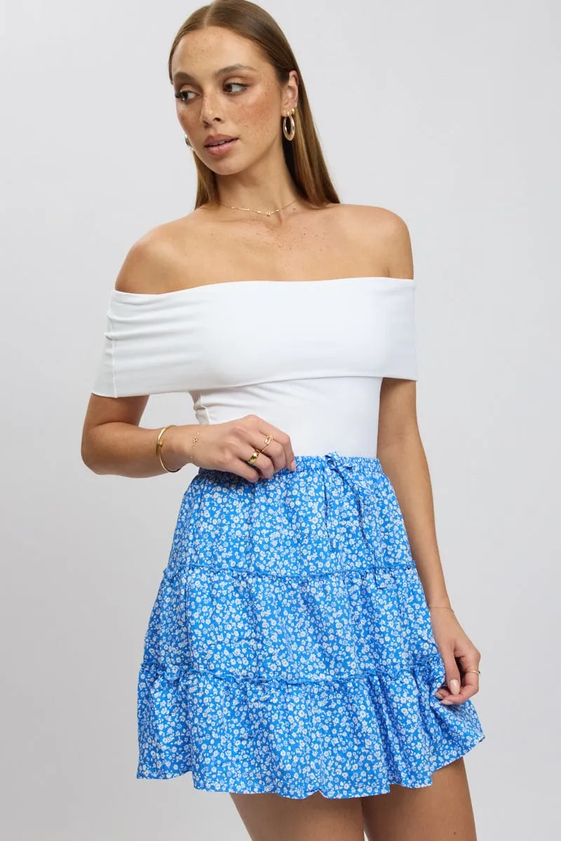 Blue Ditsy Skater Skirt High Rise Tiered Mini Lined sold by Ally Fashion