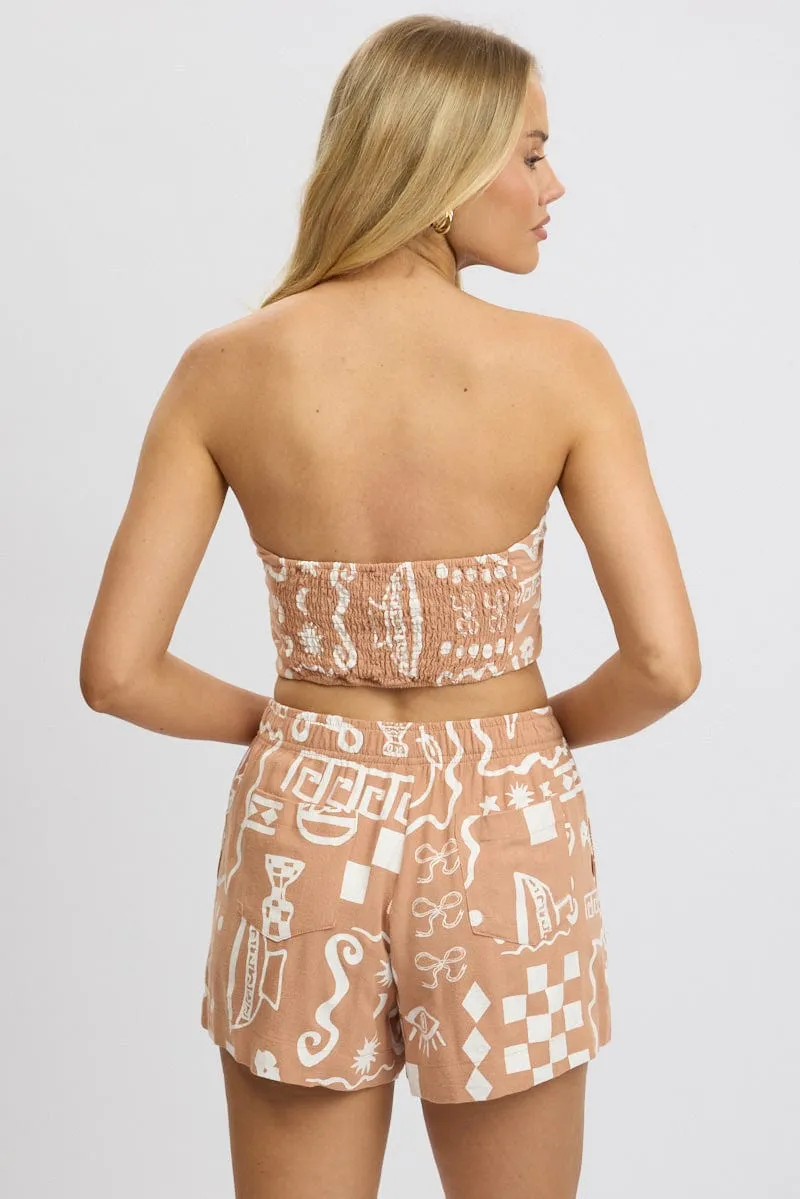 Brown Abstract Scarf Top Strapless Linen Blend sold by Ally Fashion product image thumbnail 5