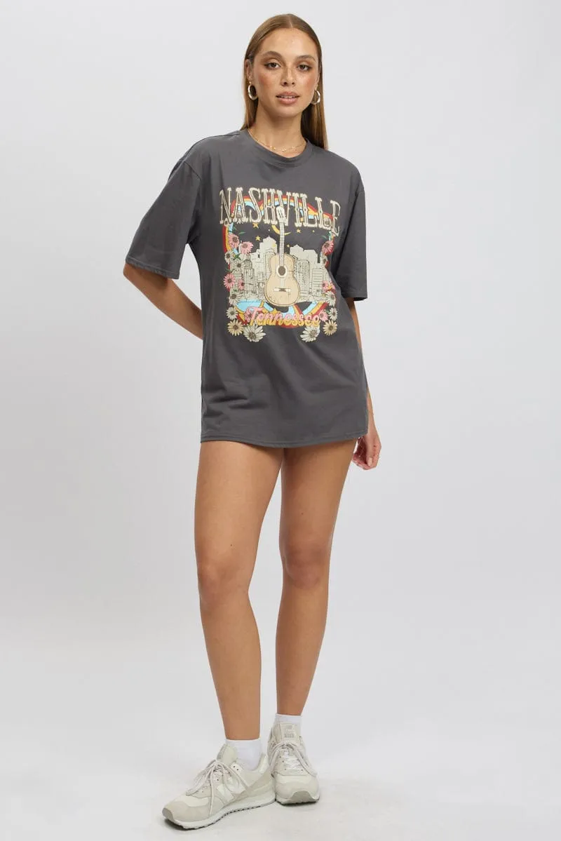Grey Graphic Tee Short Sleeve sold by Ally Fashion product image thumbnail 2