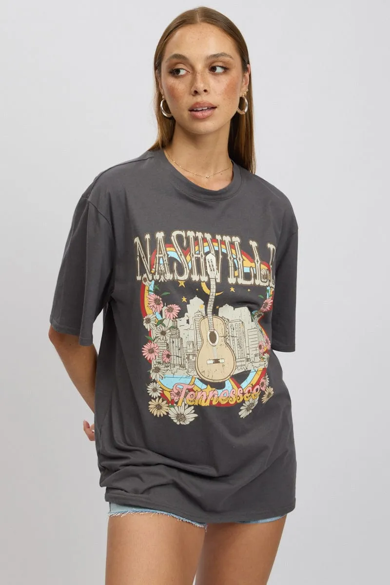 Grey Graphic Tee Short Sleeve sold by Ally Fashion product image thumbnail 3