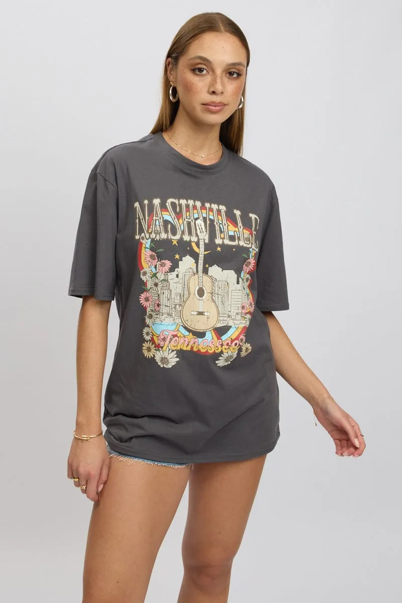 Grey Graphic Tee Short Sleeve sold by Ally Fashion