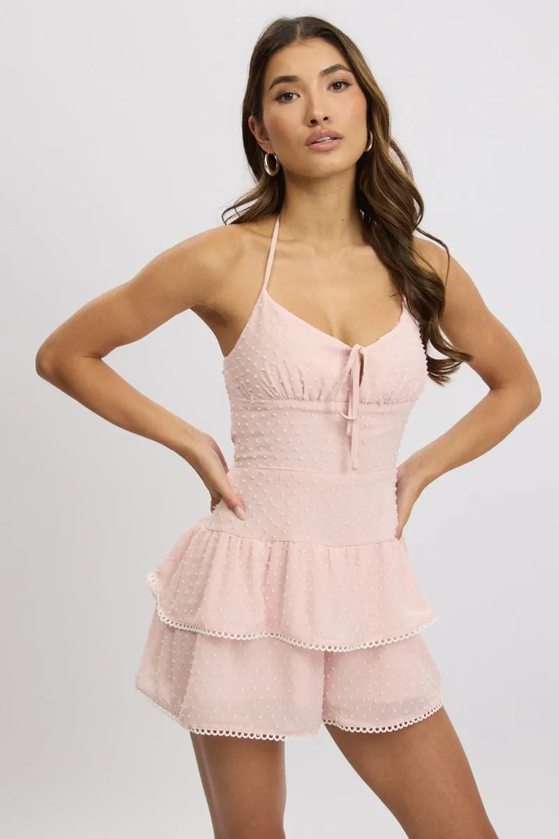 Pink Ruffle Playsuit Lace Trim sold by Ally Fashion product image thumbnail 2