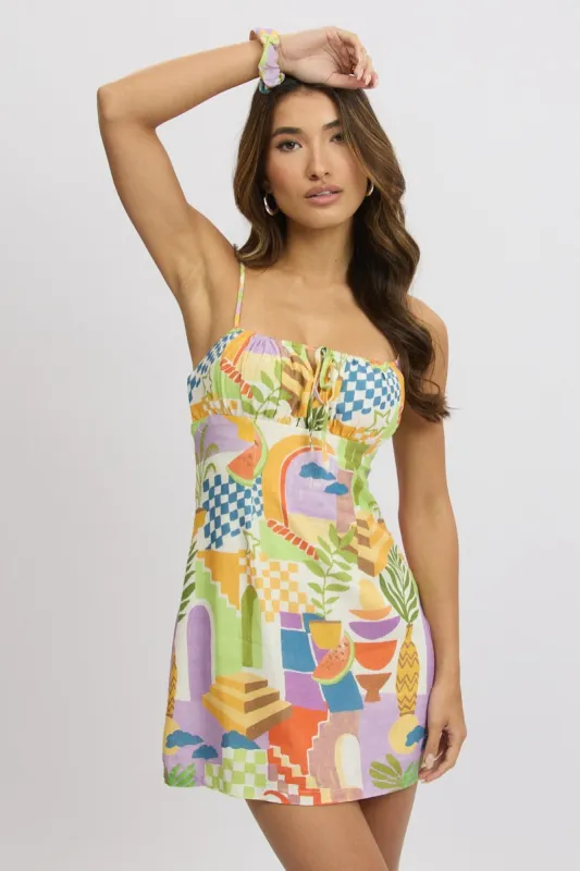 Multi Abstract Mini Dress Ruched Bust sold by Ally Fashion