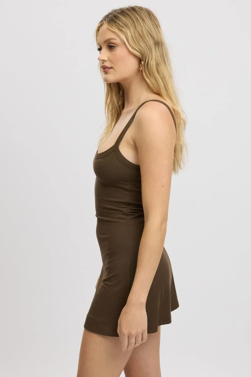 Brown Mini Dress Sleeveless Rib A-Line sold by Ally Fashion product image thumbnail 4