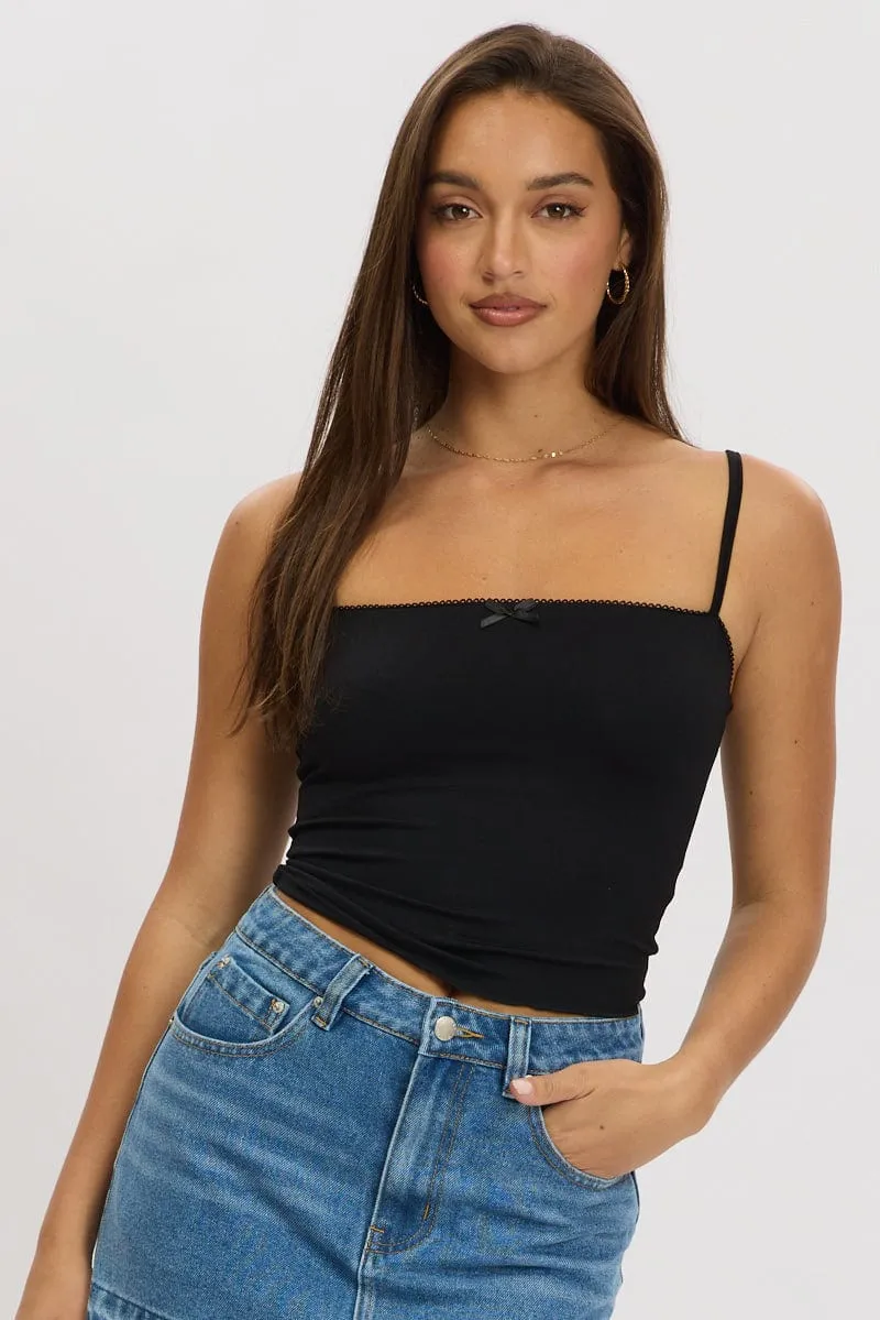 Black Singlet Sleeveless Bow Detail sold by Ally Fashion