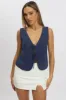 Blue Tie Up Top Linen sold by Ally Fashion