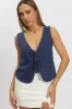 Blue Tie Up Top Linen sold by Ally Fashion