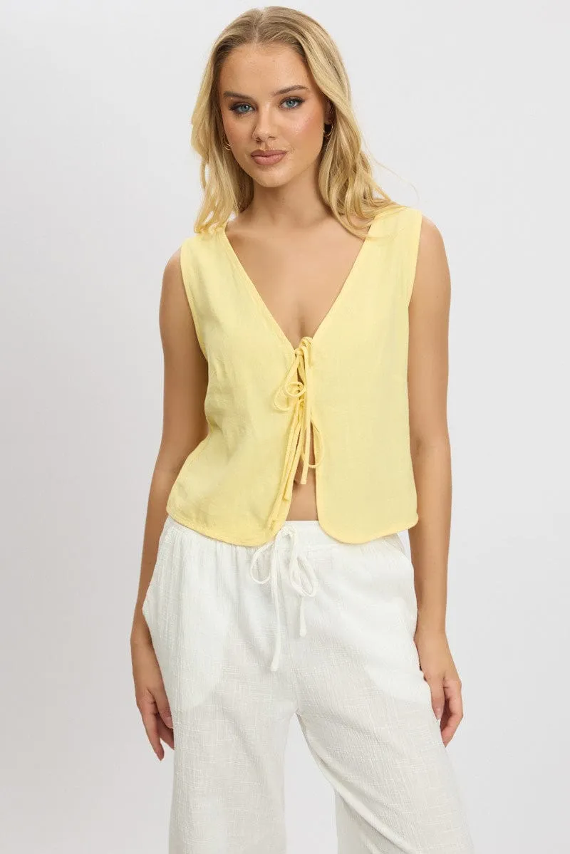 Yellow Tie Up Top Linen sold by Ally Fashion product image thumbnail 3