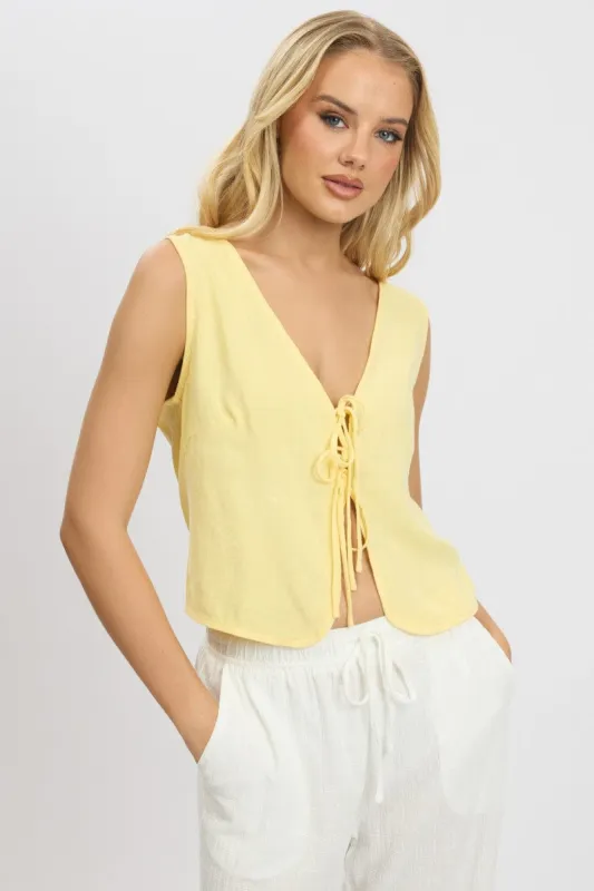 Yellow Tie Up Top Linen sold by Ally Fashion