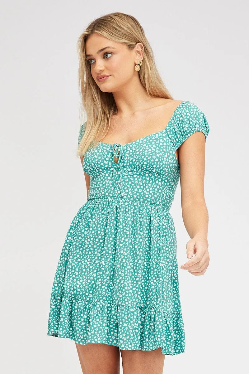 Green Ditsy Fit And Flare Dress Mini sold by Ally Fashion product image thumbnail 3