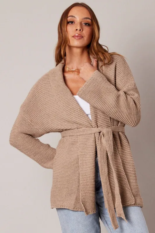 Beige Knit Cardigan sold by Ally Fashion