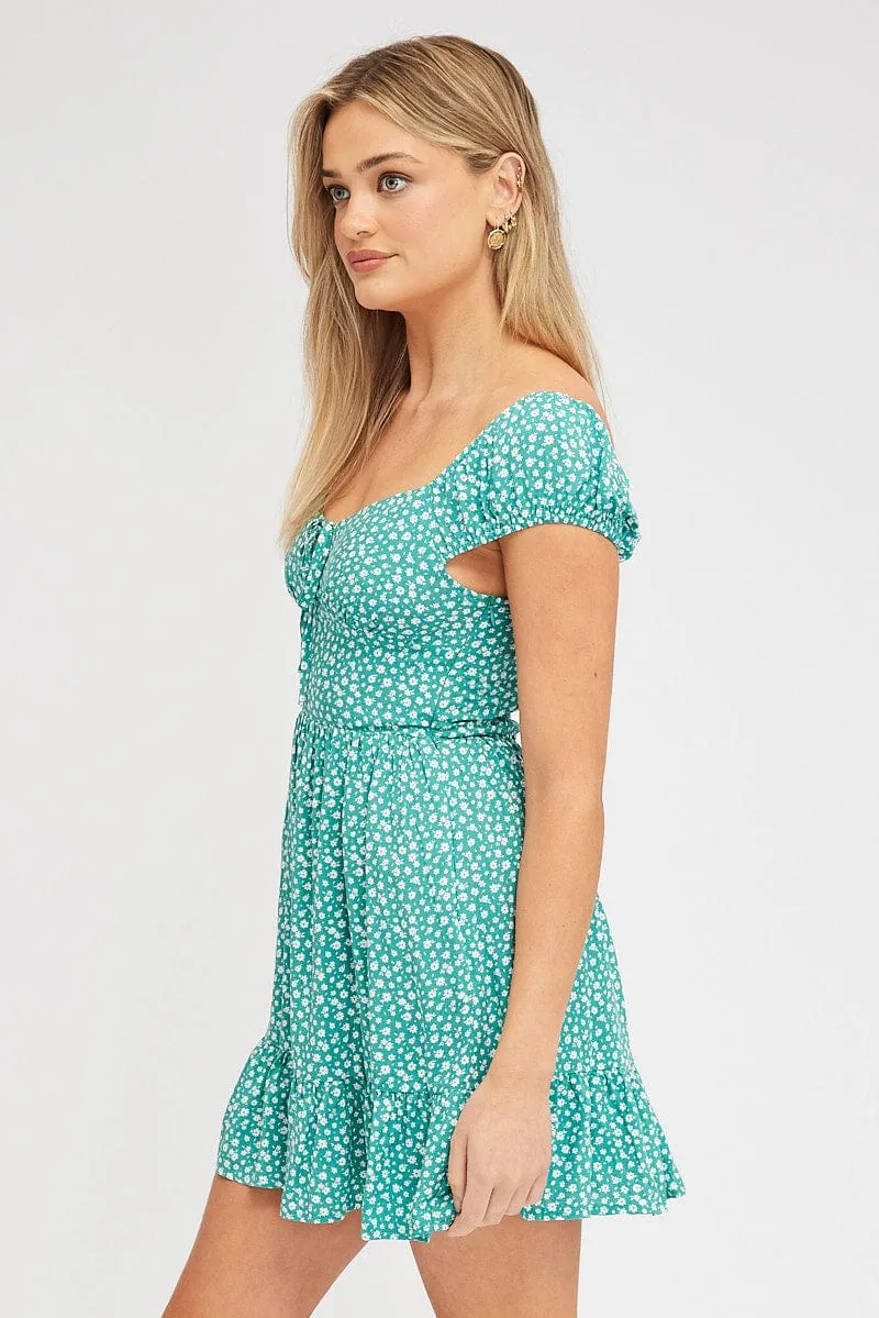 Green Ditsy Fit And Flare Dress Mini sold by Ally Fashion product image thumbnail 4