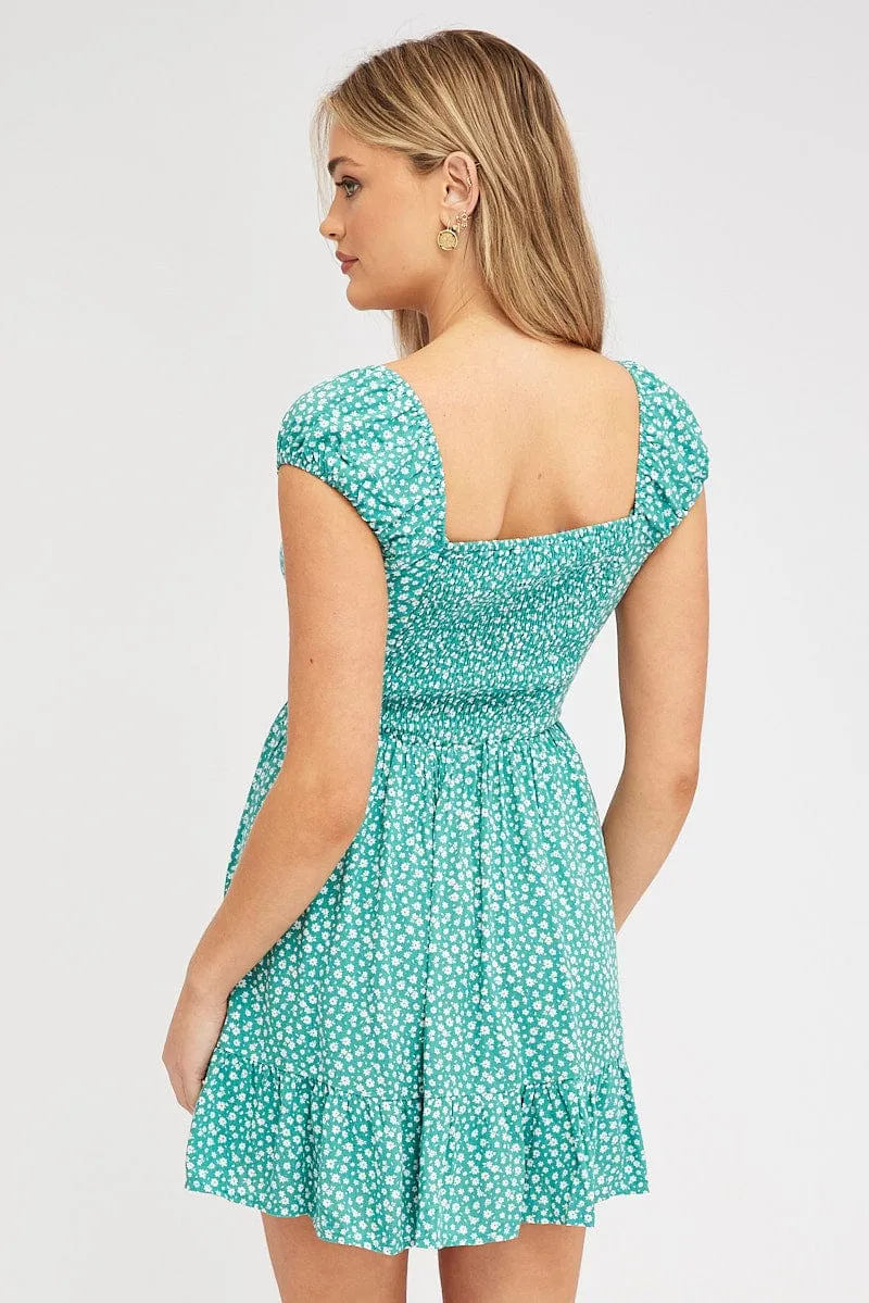 Green Ditsy Fit And Flare Dress Mini sold by Ally Fashion product image thumbnail 5