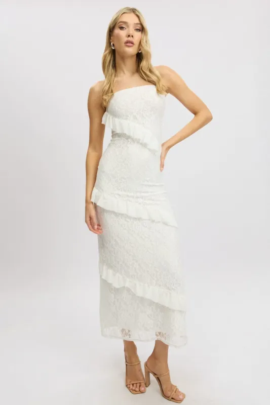 White Bodycon Dress Boob Tube Ruffle Midi Lace sold by Ally Fashion