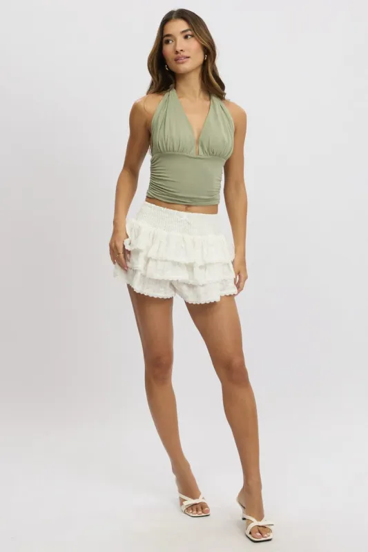 White Ruffle Shorts Lace Trim sold by Ally Fashion
