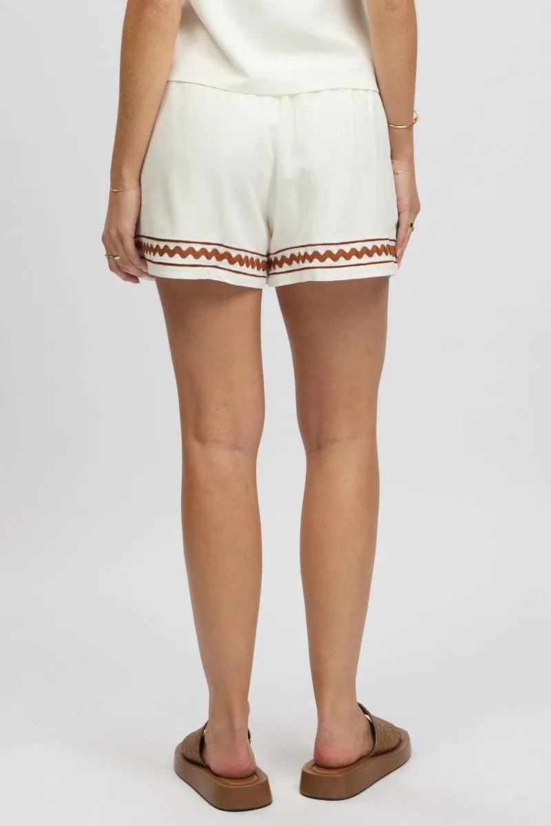 White Shorts Elasticated Waist Embroidery sold by Ally Fashion product image thumbnail 5