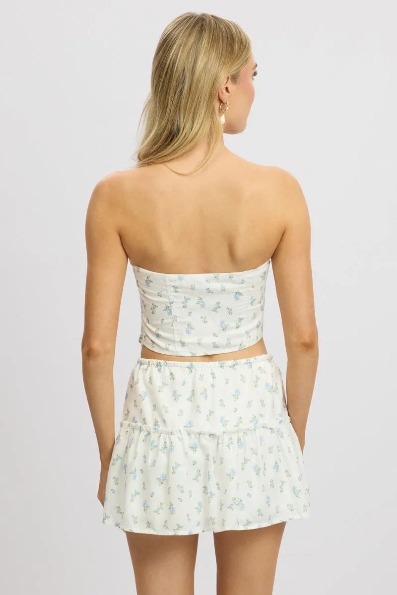 Blue Ditsy Tube Top Strapless Ruched sold by Ally Fashion product image thumbnail 5