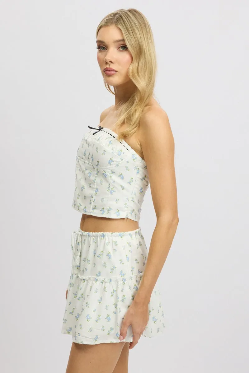 Blue Ditsy Tube Top Strapless Ruched sold by Ally Fashion product image thumbnail 4