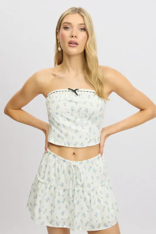 Blue Ditsy Tube Top Strapless Ruched sold by Ally Fashion