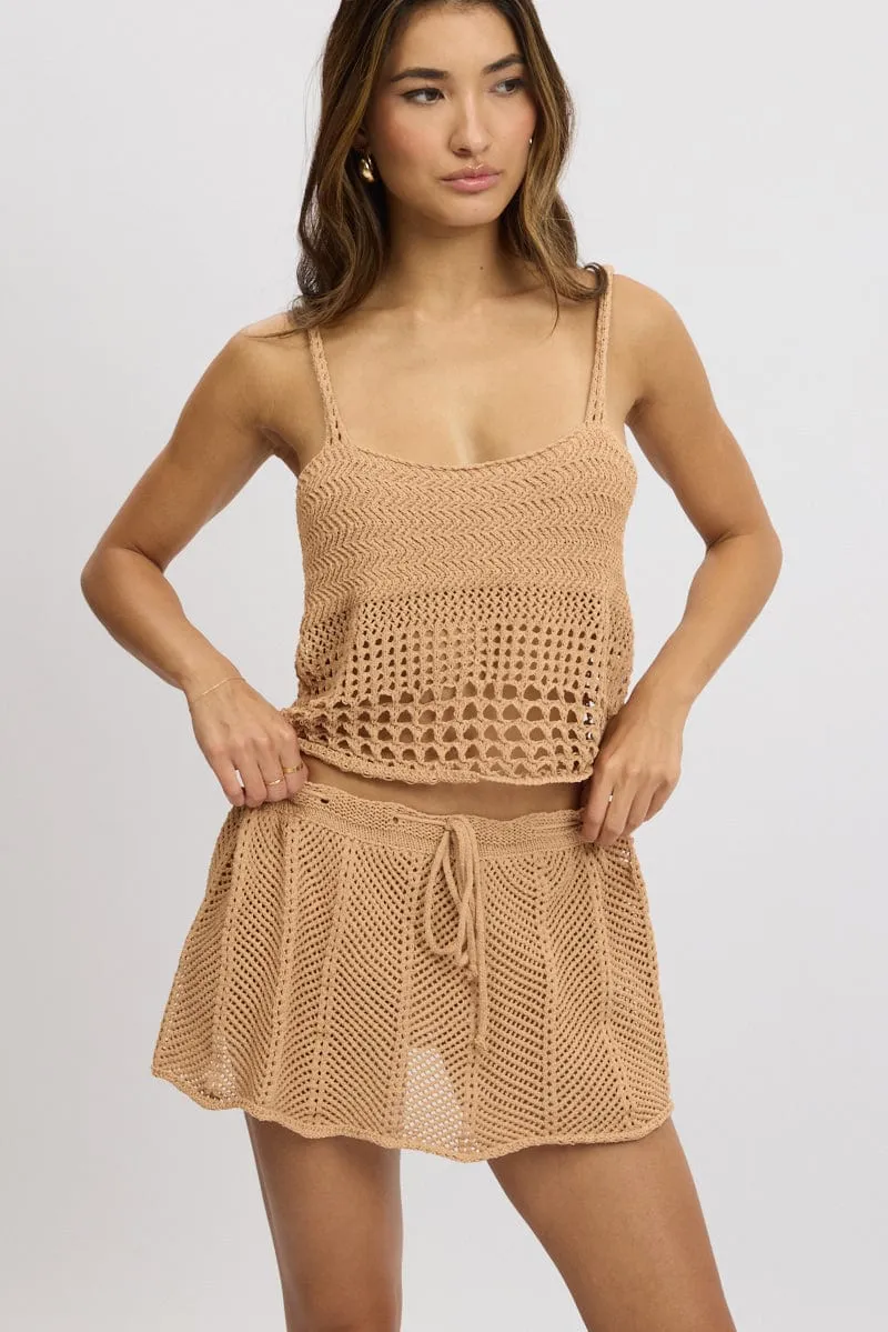 Beige Crochet Skirt Mid Rise Beach Bikini Lined sold by Ally Fashion