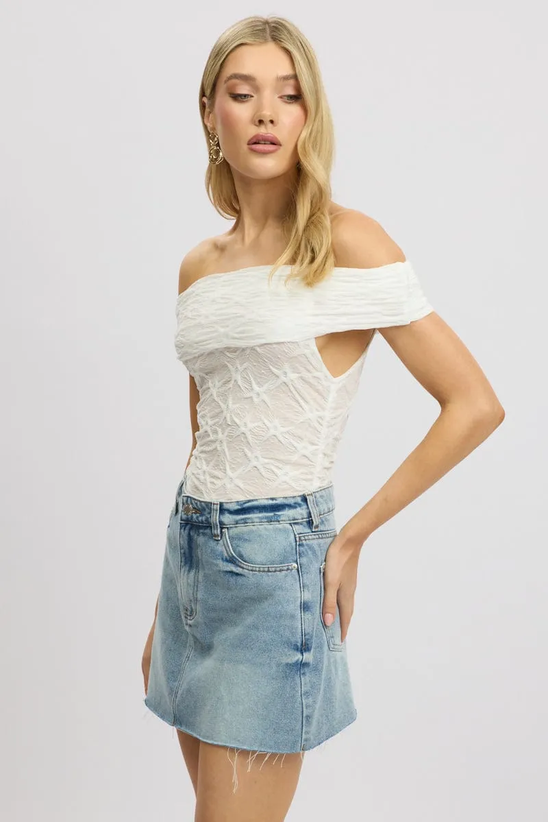 White Textured Top Off Shoulder sold by Ally Fashion product image thumbnail 4