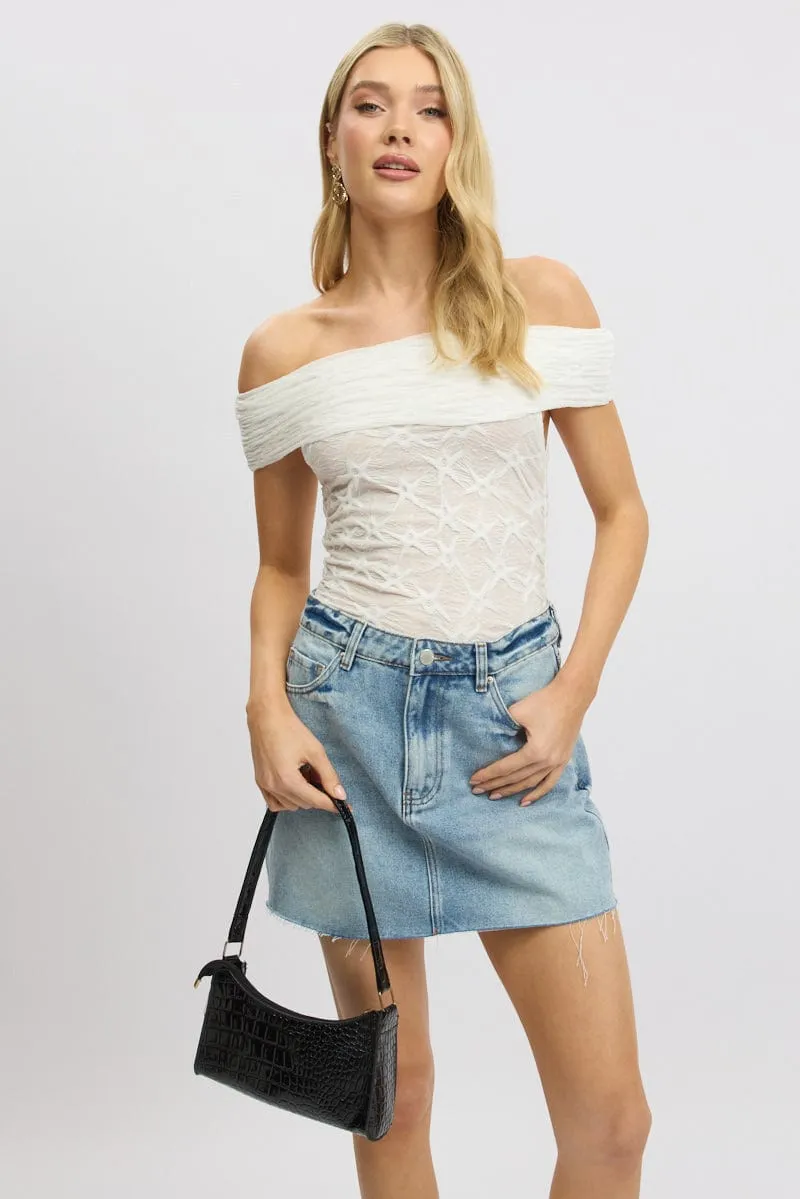 White Textured Top Off Shoulder sold by Ally Fashion