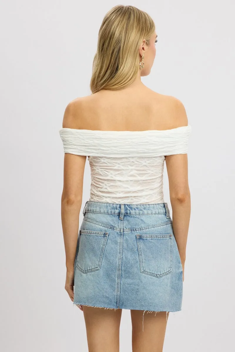 White Textured Top Off Shoulder sold by Ally Fashion product image thumbnail 5