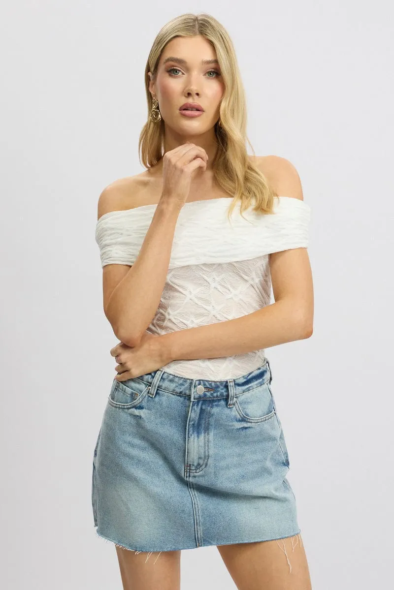 White Textured Top Off Shoulder sold by Ally Fashion product image thumbnail 3