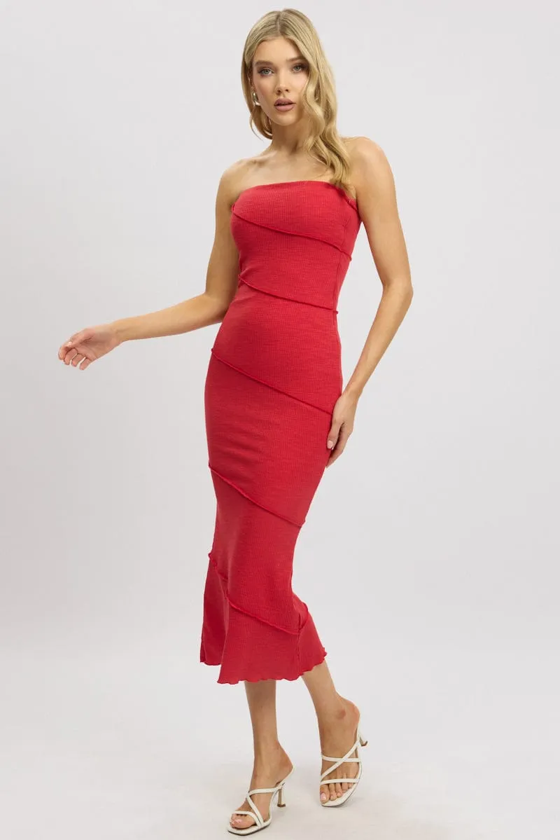 Red Bodycon Dress Midi Strapless sold by Ally Fashion product image thumbnail 3