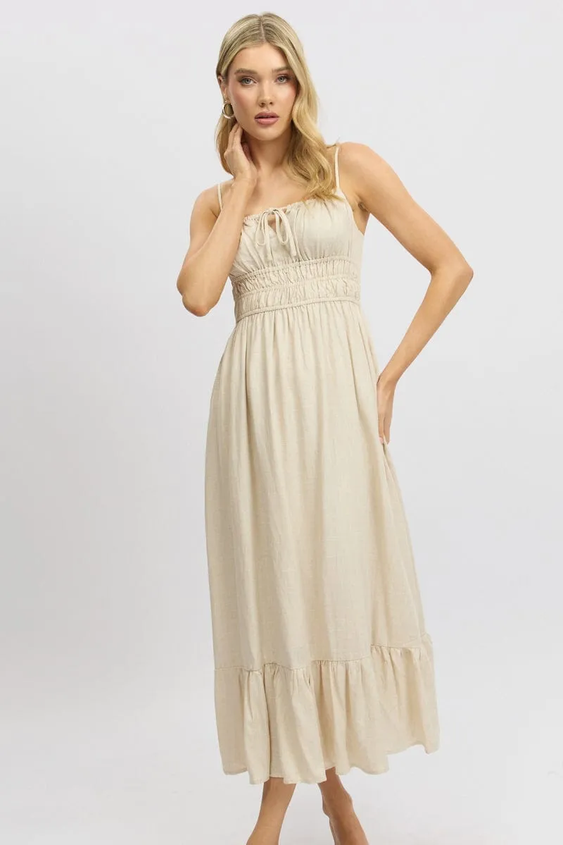 Beige Midi Dress Tiered Strappy sold by Ally Fashion