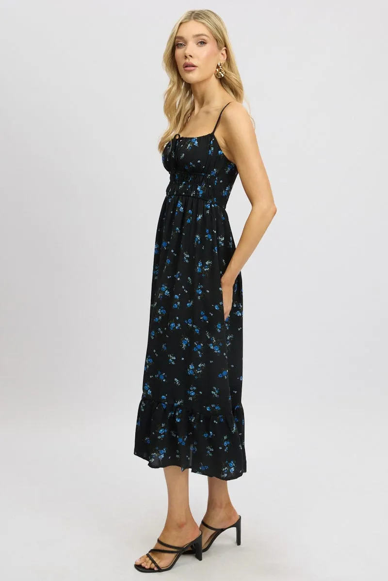 Black Floral Midi Dress Tiered Strappy sold by Ally Fashion product image thumbnail 4